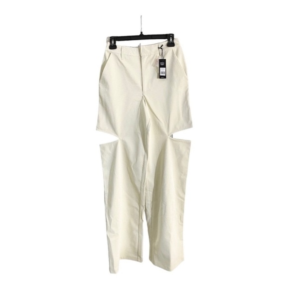 NEW AFRM Vegan Leather Ivory Pants  Kimmie Hi-Rise Wide Leg Cut Out Croc Size 31 - Picture 5 of 14